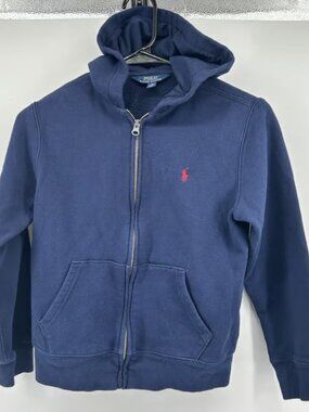 Polo Ralph Lauren Long Sleeve Full Zip Hooded Sweat Jacket Blue Kids Medium 10/1
